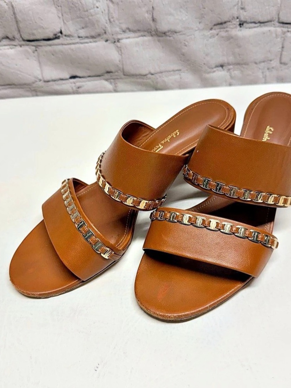 Salvatore Ferragamo Chain Detail Heels Brown US 9.5